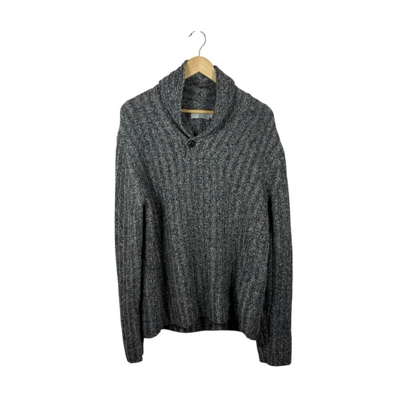 Vince Men’s Button Shawl Collared Chunky Wool Pullover Grey Size L